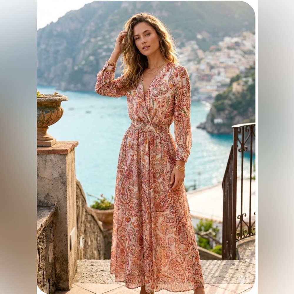 Kate & Lily Paisley Floral Long Sleeve Boho
Maxi Dress NWOT Size 10